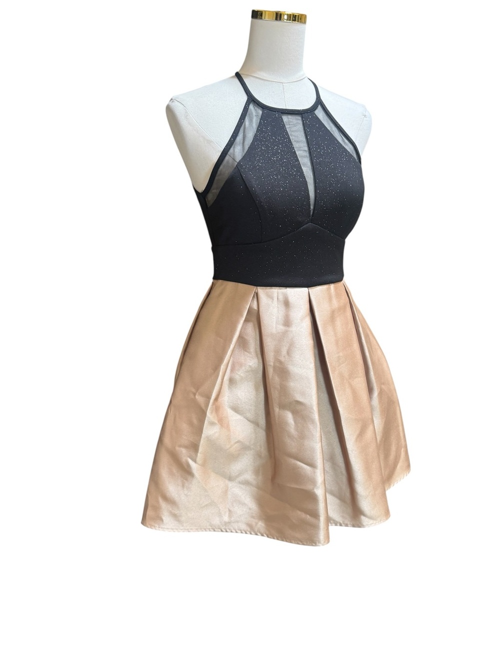 Teeze Me Black Gold Glitter Halter Fit & Flare Party Dress Juniors Size 3 - Picture 5 of 6